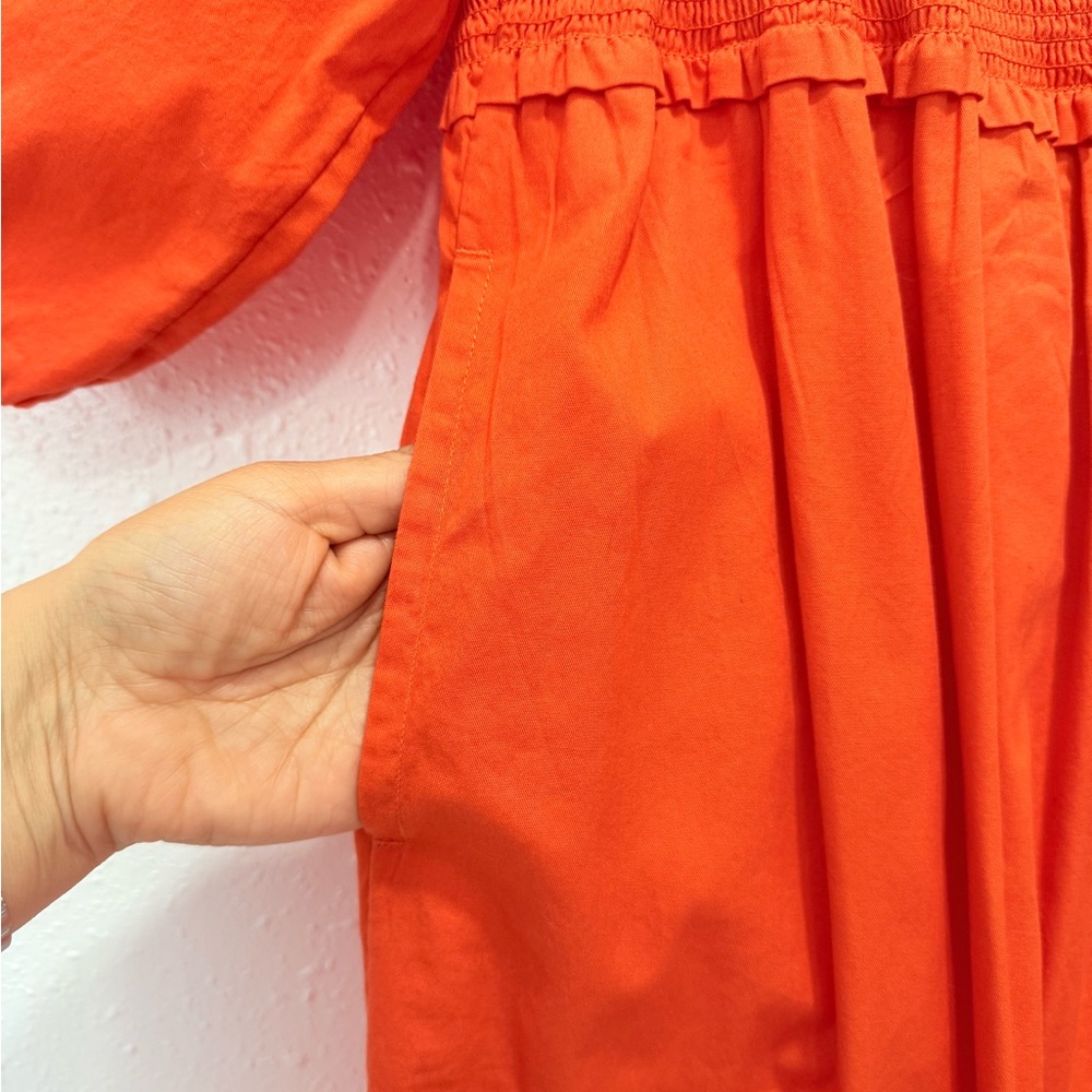Bold Red Smocked Maxi Dress with Puff Sleeves XS - Picture 9 of 10
